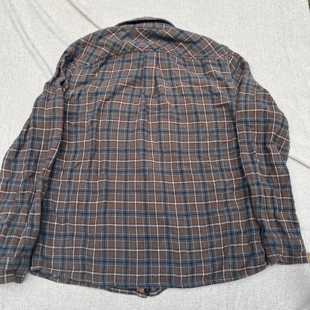 Carbon2Cobalt Mens Brown Blue Plaid Full Zip Flannel Shirt Jacket Size M Cotton - Picture 5 of 9